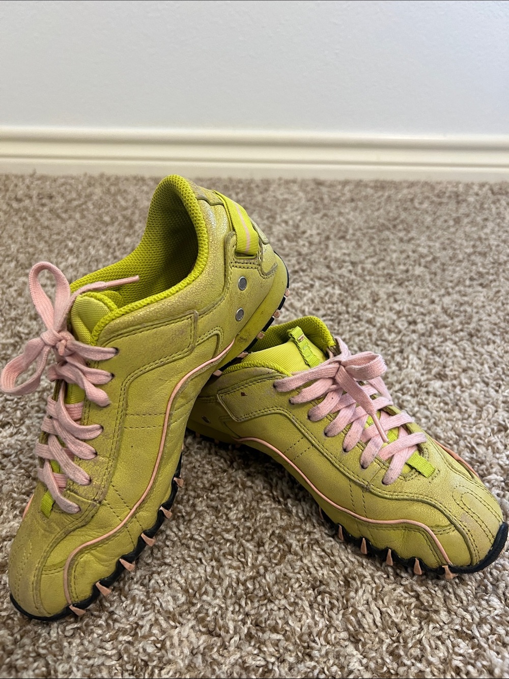 Diesel Women's Lime Green Athletic Sneakers with Pink Accents